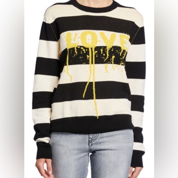 Zadig & Voltaire Life Co Love Striped Black, White, Yellow Sweatshirt - Picture 6 of 13